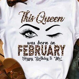 February Birthday Queen Leopard Letter Print Short Sleeve Women's T-Shirt Large